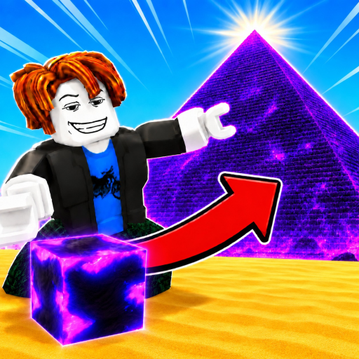 A glowing purple block in front of the pyramid in Build the Pyramid